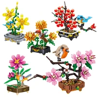 mini flower and bird building blocks creative plant potted flower 3d model assembled brick home decoration children adult toys