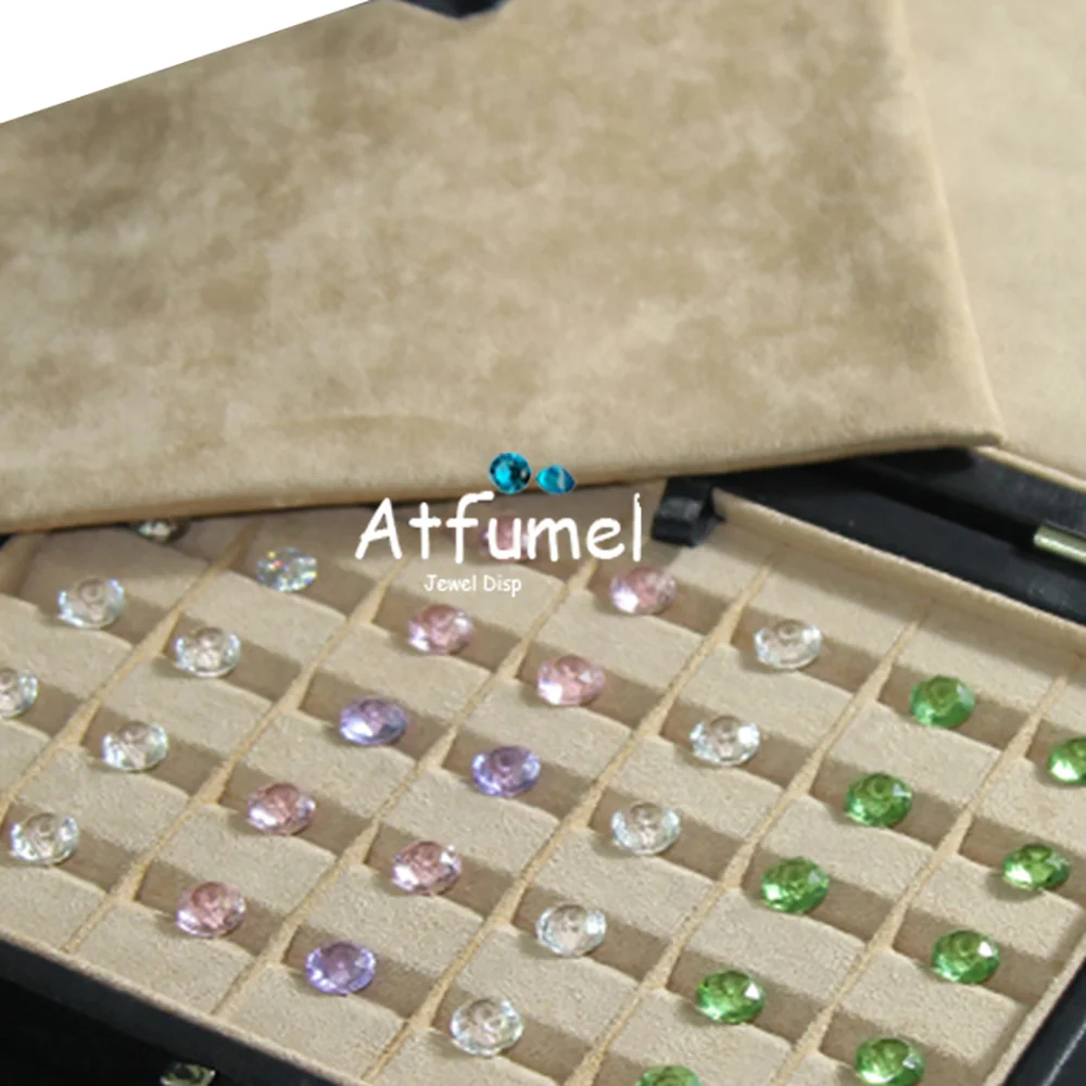 Quality 35Slots Diamond Storage Box PU Gemstone Organizer Exhibition Case Gems Packaging Carring Box Stone Showcase Blue Velvet