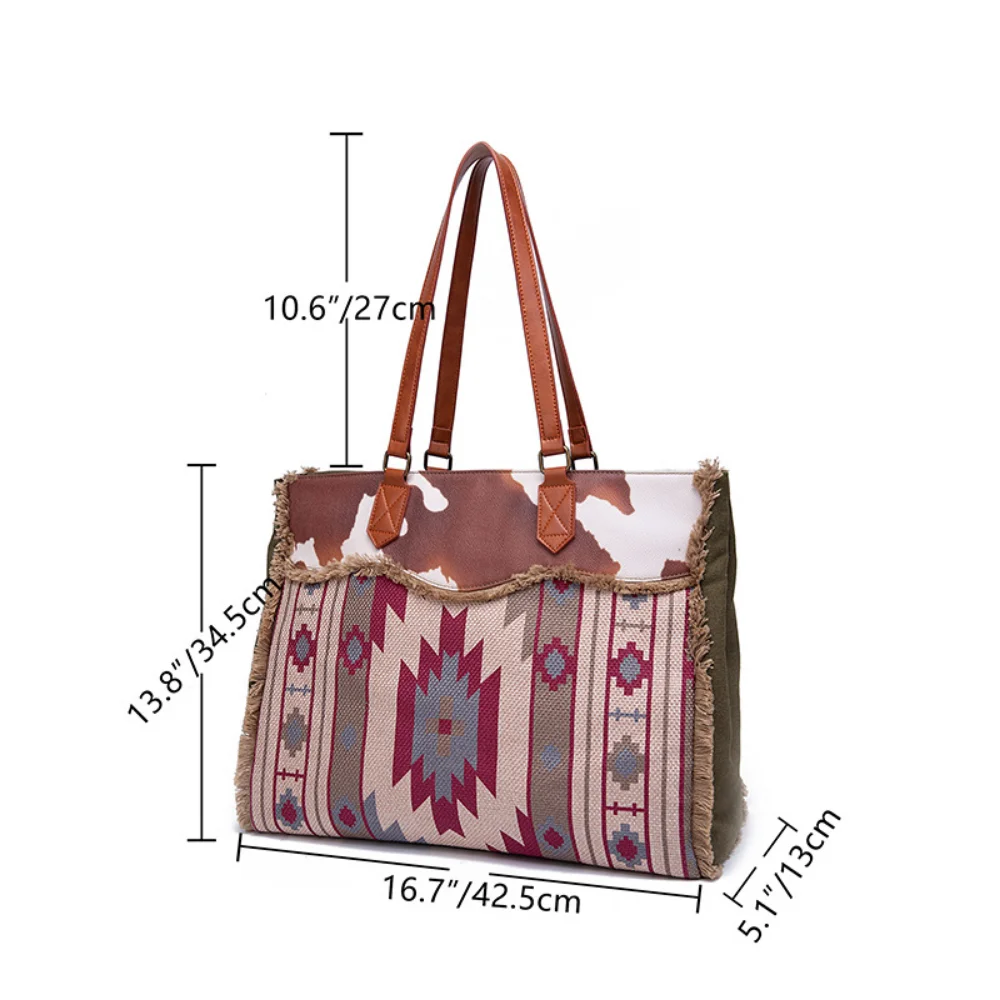 Vintage Canvas Shoulder Tote Bags Women Fashion Versatile Weave Tassels Handbags Ladies Large Capacity Tribal Ibiza Style Bag