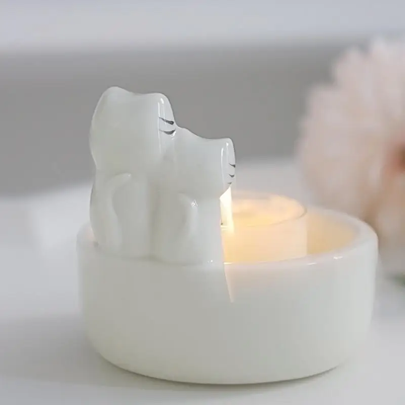 Керамический подсвечник с изображением кошки милый из смолы для ароматерапии