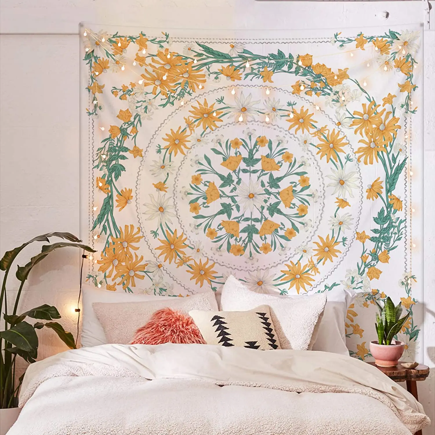 

Mandala Floral Medallion Tapestry Sketched Flower Plant Boho Wall Hanging Hippie Home Decoration Bedroom Room Decor Tapiz