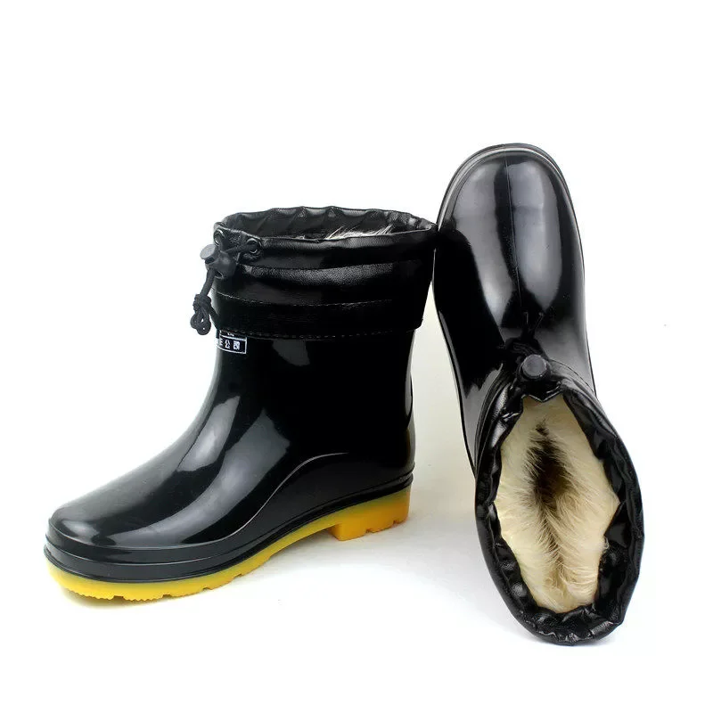 

Winter Warm Rain Boots Workplace Kitchen Waterproof Anti-skip Anti-oil Worker Shoes Male Female Rainy Car Washing Men's Shoes