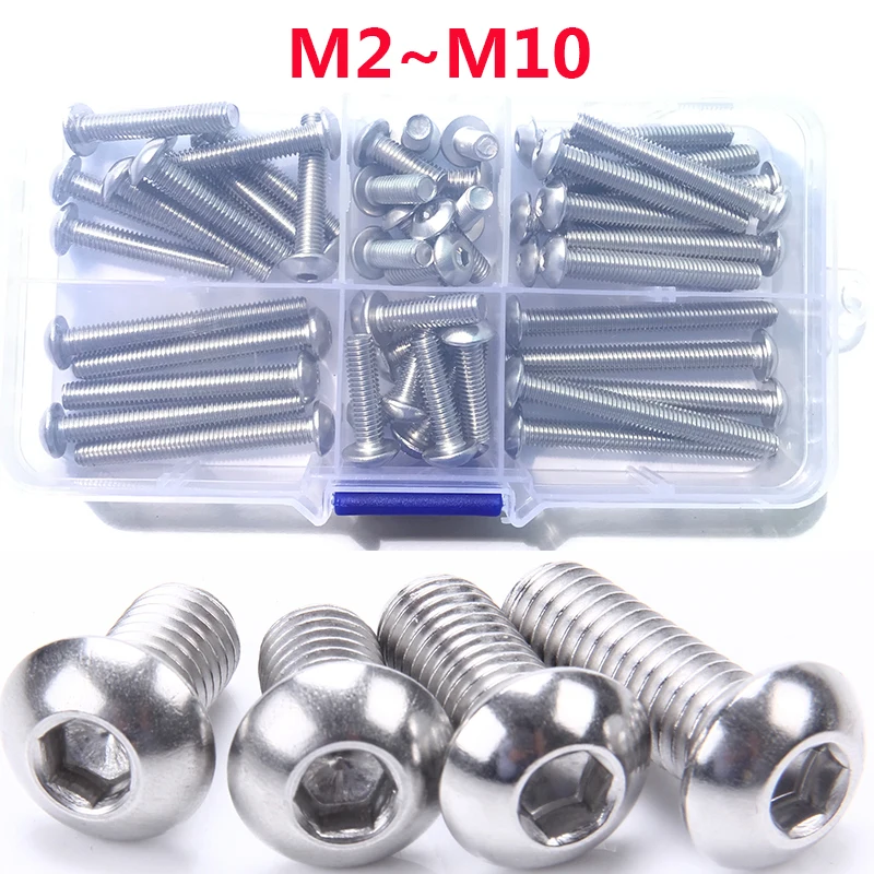 

Hexagon Socket Head Button Screw Set M2 M2.5 M3 M4 M5 M6 M8 M10 A2 304 Stainless Steel Hex Socket Button Cap Head Allen Bolt
