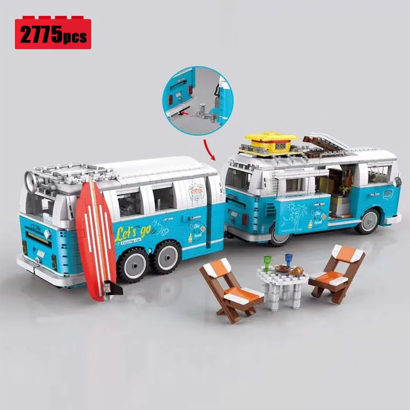 

New Technical T2 Tourist Camper Building Blocks Model MOC Idea City Touring Car Bricks Assembling DIY Children's Toys Gift Set
