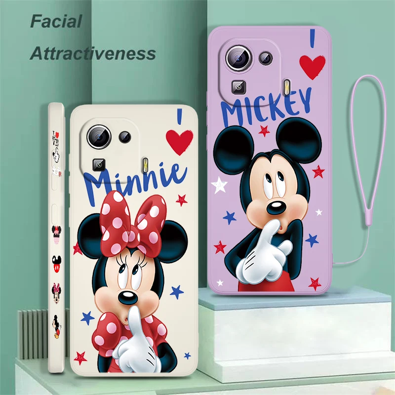 

Mickey Minnie Disney Couple Phone Case For Xiaomi 12 11 11i 11T 10T 9 SE Ultra Lite Poco X4 M4 F4 GT Pro Liquid Left Rope Funda