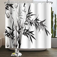 black shower curtain bamboo bamboo leaf pattern shower curtain bathroom decorative plant leaf waterproof 180x200 with hook