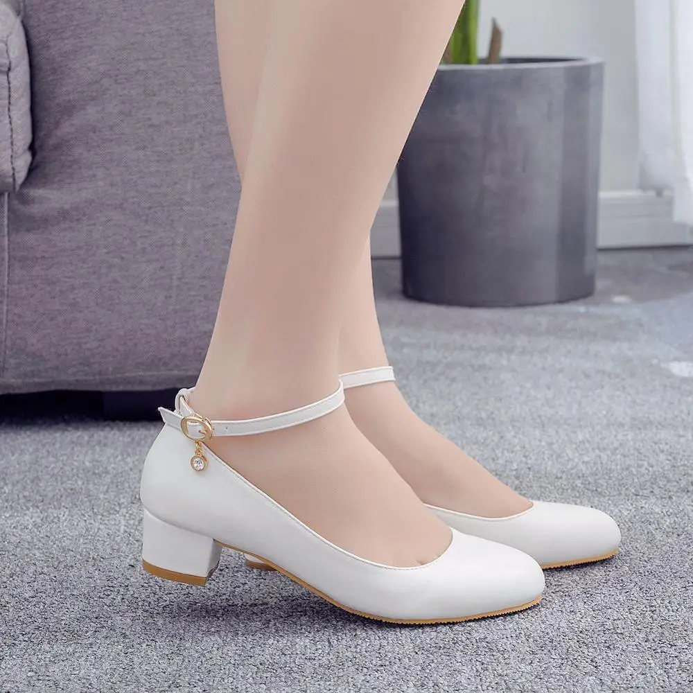 

3cm Low-Heel Pumps Square Heel Round Head Single Shoes Elegant White Wedding Shoes Party High Heels Womens Shoes Plus Size 41,42