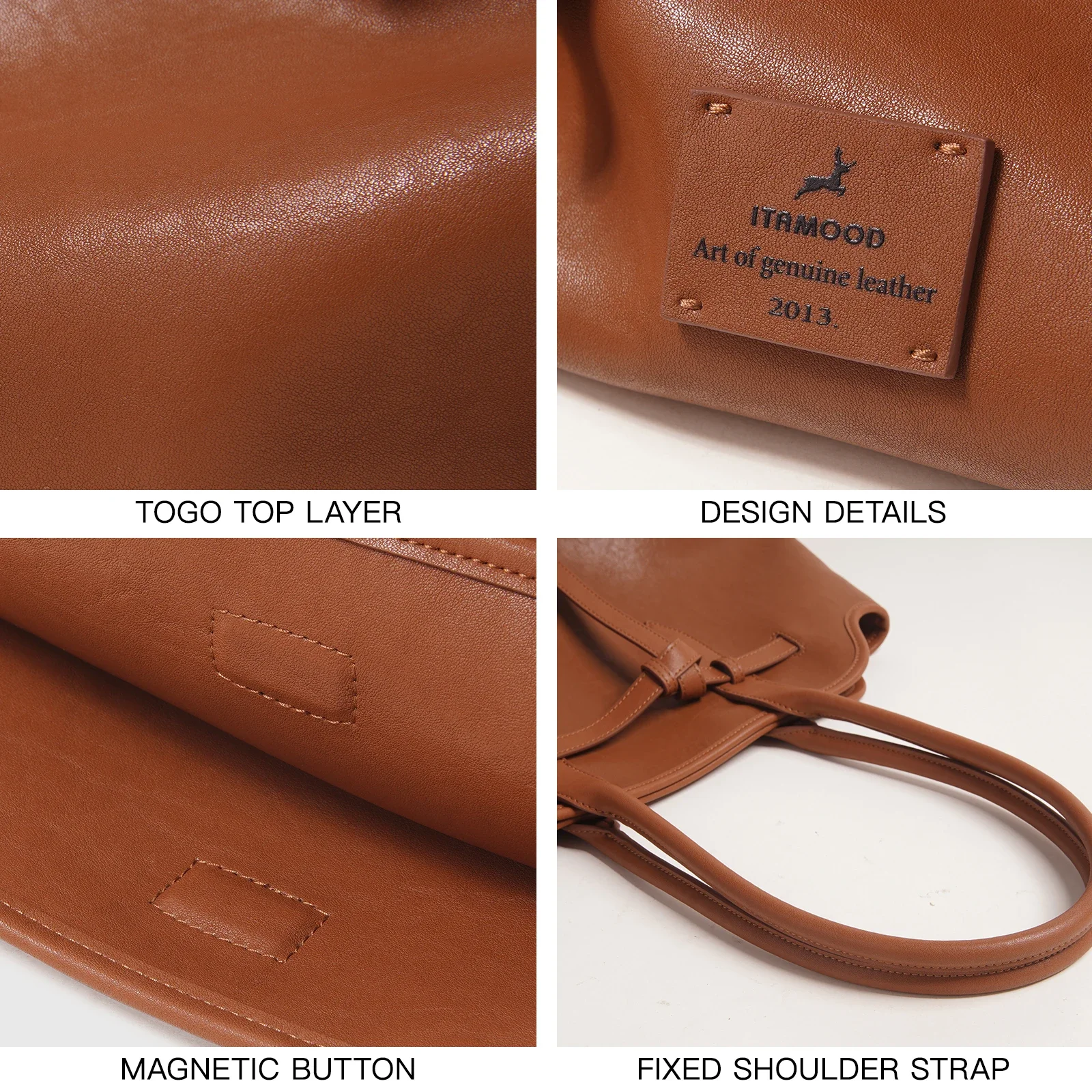 ITAMOOD большая сумка из натуральной кожи супер вместимость коричневая