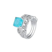 new fashion trend s925 sterling silver inlaid 5a zircon color treasure paragraph paraiba color closed ring three piece set