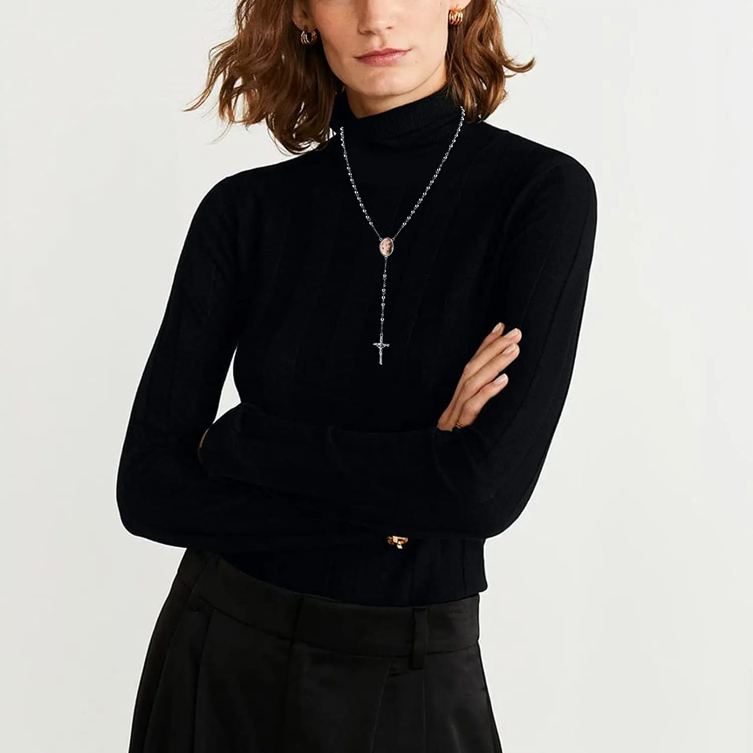 Памятная фотография Женская католическая четки бисер медаль и крест Y ожерелье