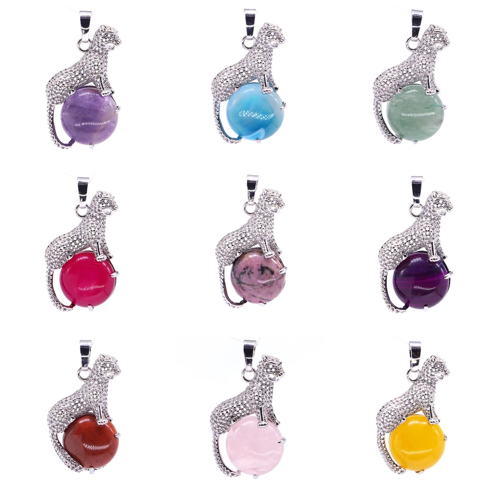 

New Arrival Fashion Natural Tiger Eye Stones Pink Crystal Animal Leopard Pendants For Earring Necklaces Women Charm Bead Jewelry