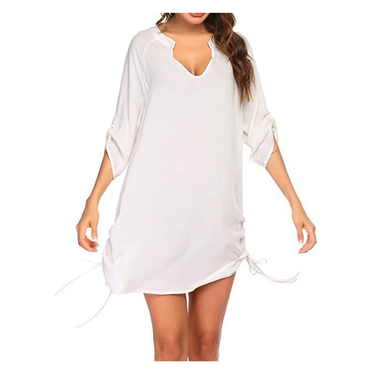

Женская свободная накидка на купальник, Пляжная Солнцезащитная рубашка со складками и V-образным вырезом, женское пляжное платье, новое платье-халат на лето 2023