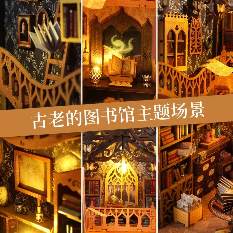 DIY хижина индукционный подставка для книг деревянная сборка волшебная книжная