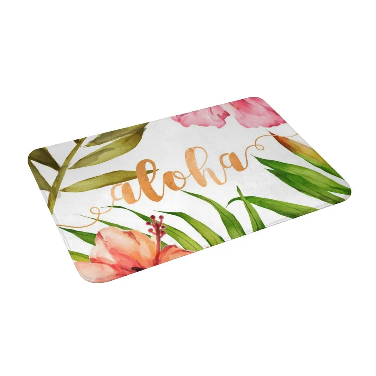 

Aloha Tropical Hawaiian Floral Watercolor Bath Door Floor Mat Anti-slip Rug Carpet Entrance LivingRoom Home Kitchen Water Proof