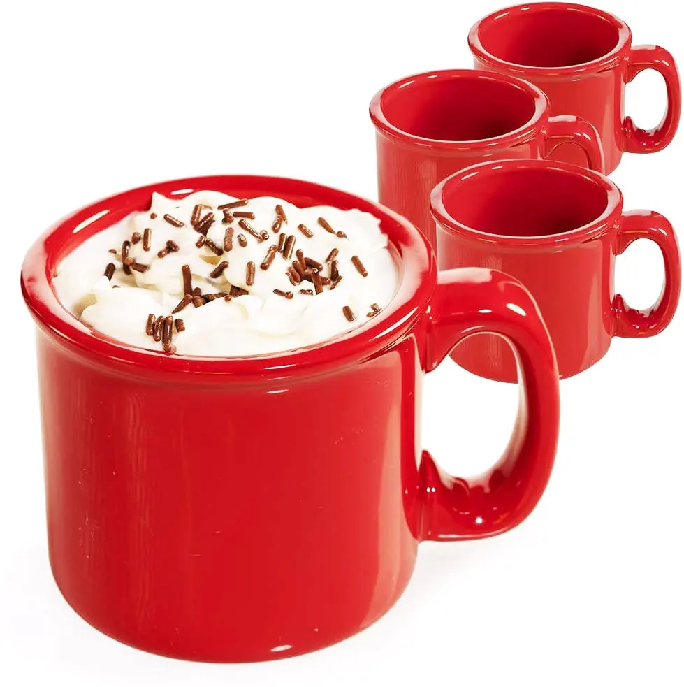 

Red Coffee Mug - Ceramic - 13 Ounce - Set of 4 - Cozy Hot Tea Milk Chocolate Cocoa Holiday Mugs Free shipping