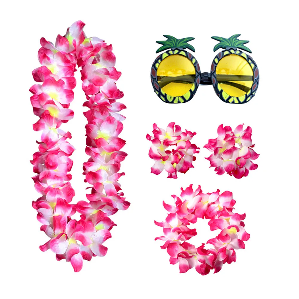 

Multi Colored Flower Hawaiian Party Supplies Pineapple Sunglasses Decor Hair Clip Tropical Beach Garland Set Costume Props Party