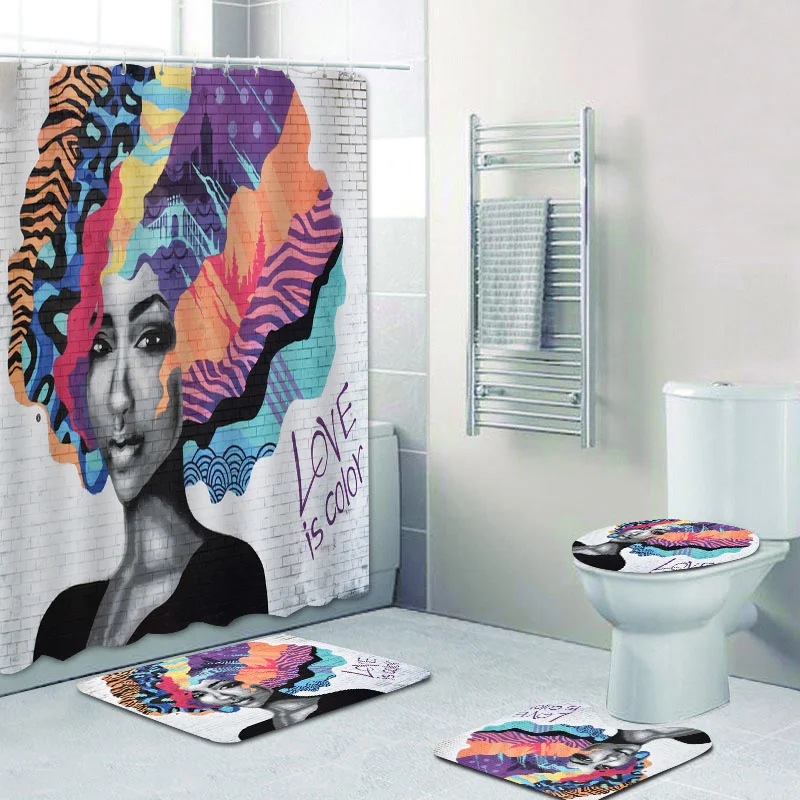 Черная занавеска для душа с граффити в стиле поп-арт девушек афроамериканская