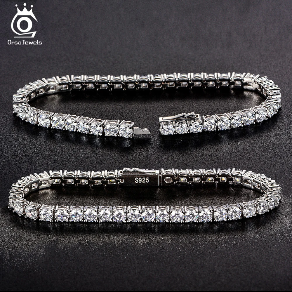 ORSA JEWELS S925 Серебряный браслет для тенниса мужчин и женщин 2 мм 3 4 циркониевая