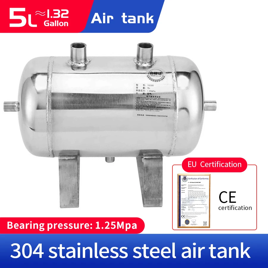 Tanque de Armazenamento de Gás em 304 Tanque de ar Pequeno 5l Horizontal Vácuo Buffer Pressão do Tanque Vesse Aço Inoxidável Peças pneumáticas