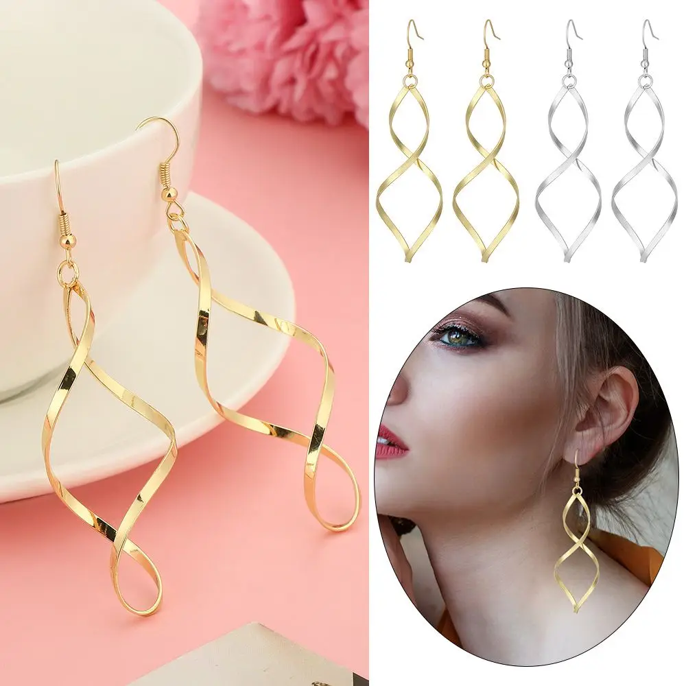 

Women Statement Wave Drop Earrings Jewelry Long Earrings Geometric Dangle Earrings Spiral Hanging