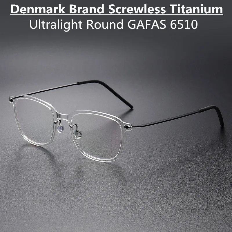 Denmark Brand Titanium Prescription Eyeglasses 6510 Men Square Ultralight Screwless Glasses Frame Women Myopia Optical Spectacle