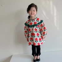 2022 spring and autumn childrens clothing girls floral dresses childrens lace round neck long sleeve princess dress