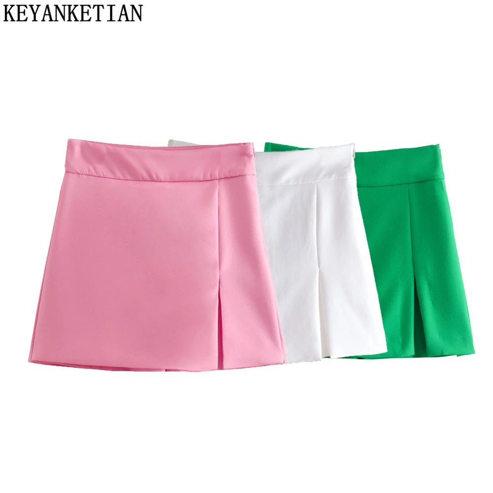 

KEYANKETIAN Ladies zipper high waist culottes Office Lady summer new split design fashion slim commuter solid color shorts