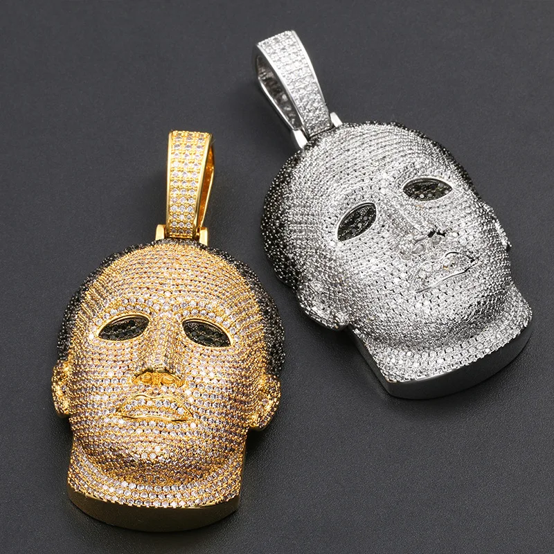 

Hip Hop High Quality AAA zircon Solid Large Head Mask Pendant Necklace Jewelry