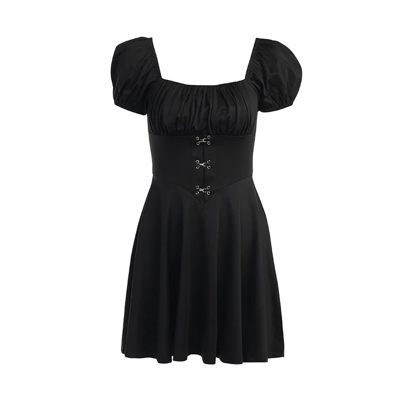 

Черное готическое мини-платье-корсет, сексуальное элегантное платье с квадратным вырезом, высокой талией и рукавами-фонариками