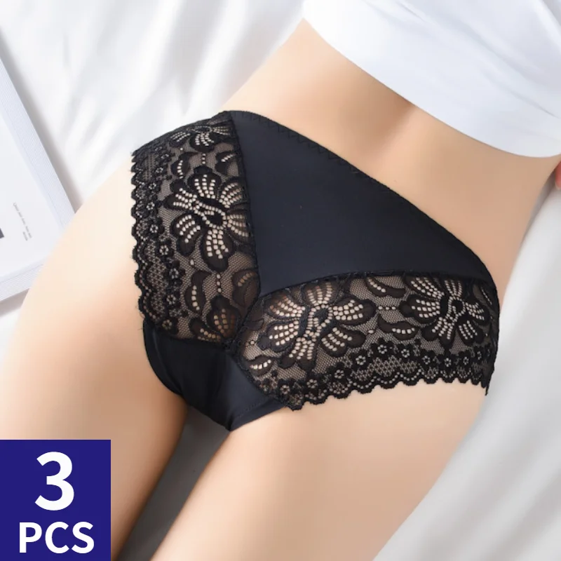 

3Pcs/Set Lace Underwear Women's Panties Seamless Transparent Briefs Sexy Intimate Lingerie Lace Erotic Female Underpants