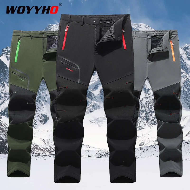 

Quit Dry Softshell Pants Winrer Warm Men Outdoor Trekking Fishing Hiking Pants Winter Plus Size Ski Warm Winter Travel Trousers