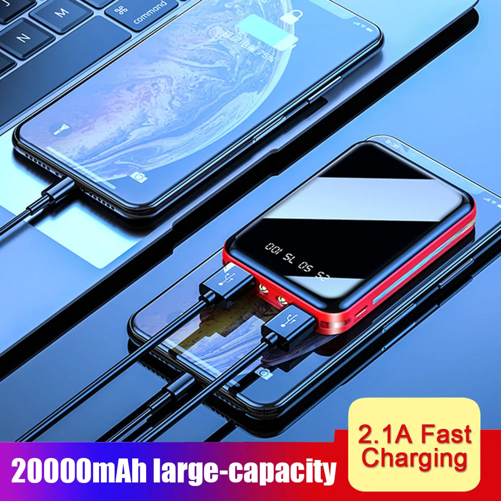 

New 20000mAh Power Bank Portable Charging Poverbank Mobile Phone LED Mirror Back Power Bank External Battery Pack Powerbank