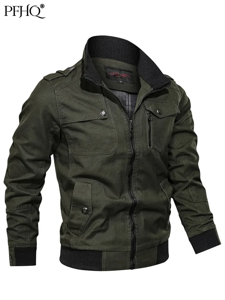 

PFHQ 2022 Autumn Outdoor Jacket Solid Color Zipper Pocket Casual Stand Collar Coat Men's Cotton Mountaineering Clothing 21Q1355