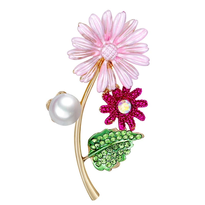 

Fashion Daisy Flower Enamel Brooch Pearl Rhinestone Plant Pin Weddings Bouquet Clothes Jewelry Accessories Gift
