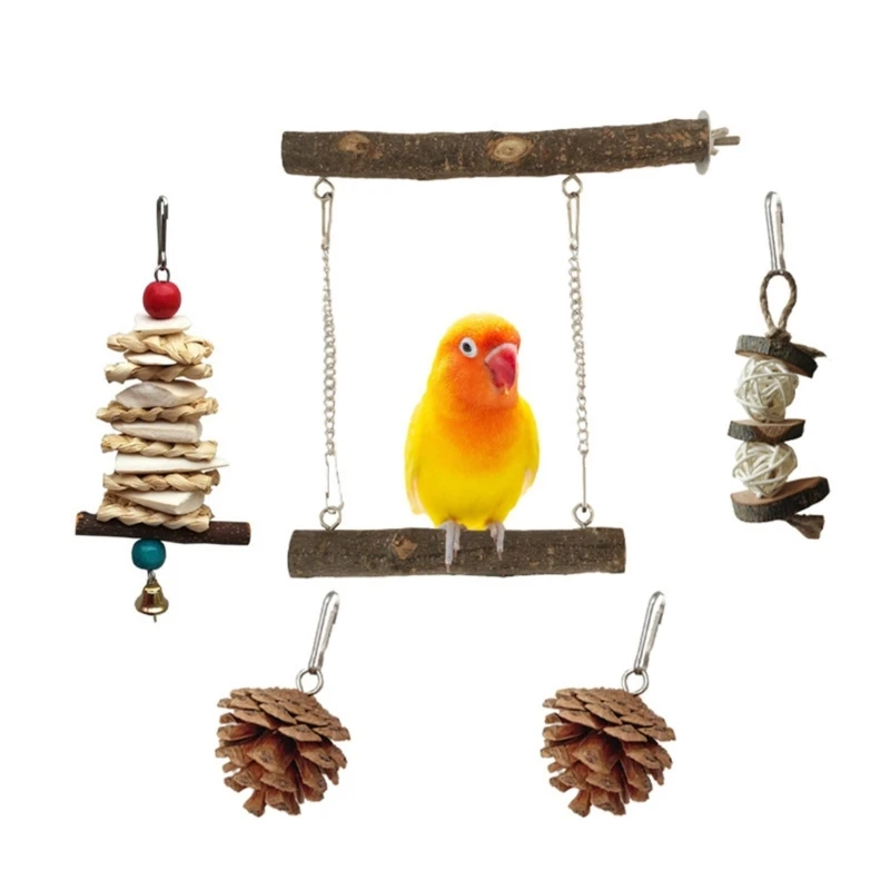 

5pieces Bird Molar Toy for Parrots Natural Wood Birds Molar Reliable Chewable Wood Colorful Parrot Toy Bird Boring Toy
