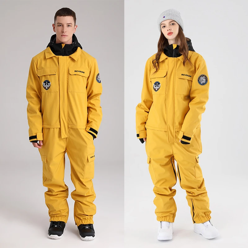 New Winter Ski Suit Women Warm Outdoor Snowboard Jacket Men Overalls One-Piece Skiing Suit Waterproof Hooded Ski Set