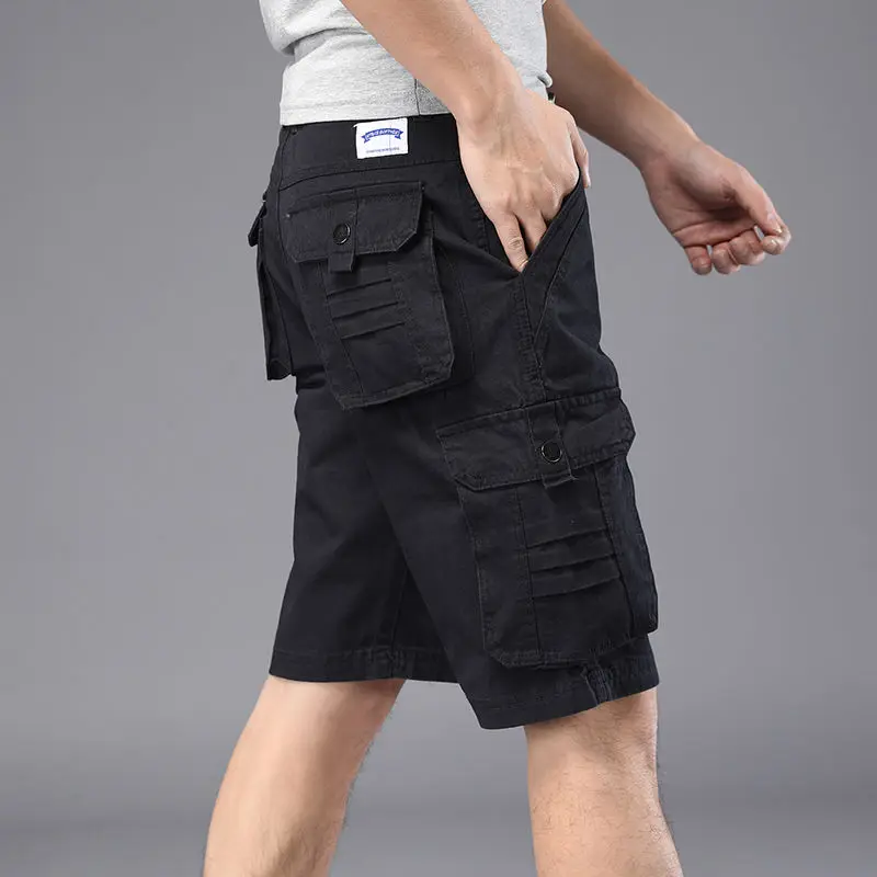 

2022 Summer Mens Cargo Shorts Military Casual Shorts Men Loose Work Trousers Homme Bermuda Multi-Pocket Beach Cargo Shorts Q39