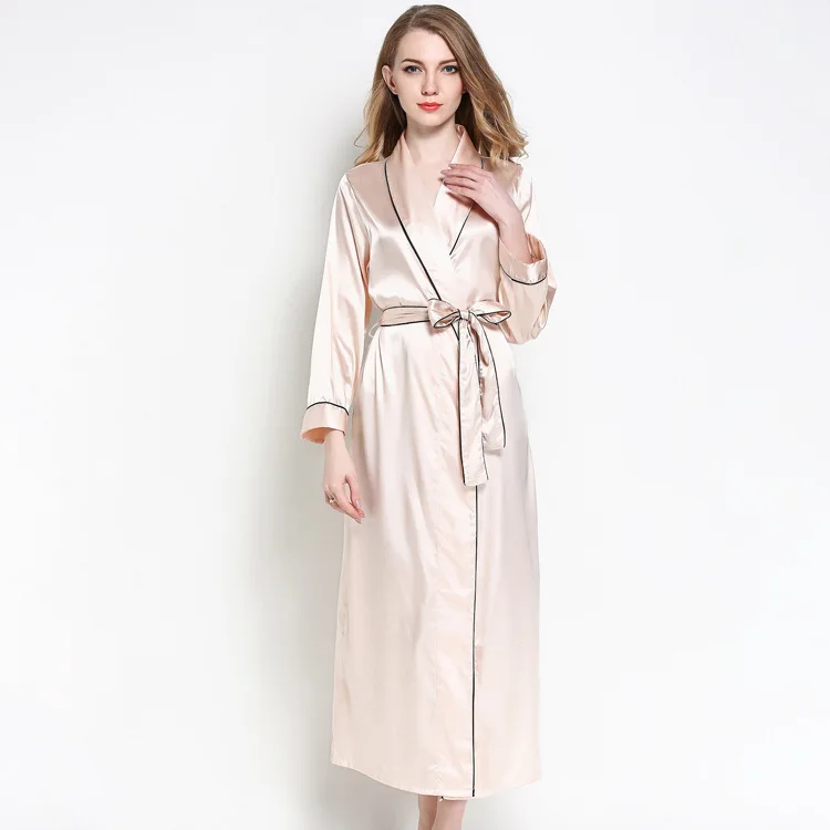 Satin V-Neck Sleepwear Women Robe Long Kimono Bride Wedding Bathrobe Summer Dressing Gown Loose Intimate Lingerie Nightwear