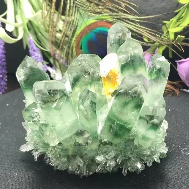 

Large Size Natural Green Ghost Phantom Quartz Crystal Cluster rock stones and crystals mineral reiki Healing Specimen Home deco