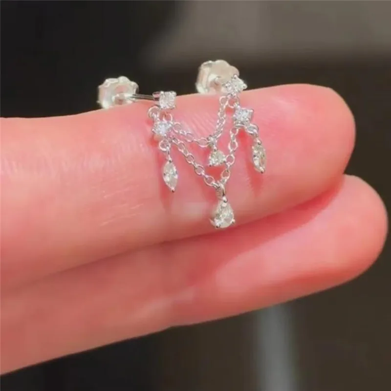 Женские серьги-гвоздики с кисточками посеребренные серьги-кисточки кристаллами