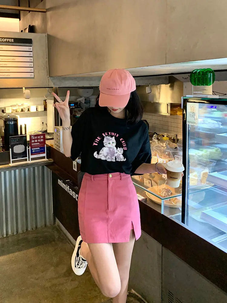 

2023 summer new women's clothing ageing short-sleeved T-shirt set of half-body skirt two-piece dresses for women