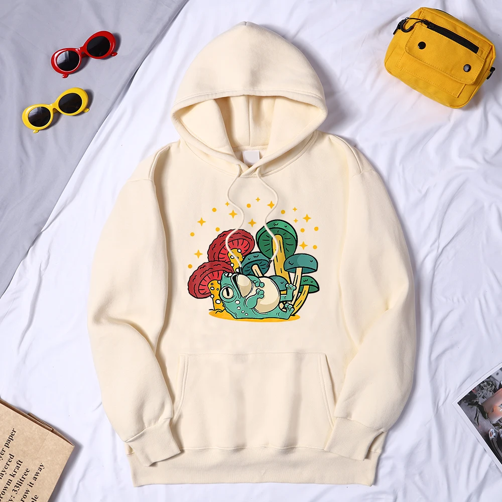 

Cottagecore Aesthetic Mushroom Frog Goblincore Hoody Mens Crewneck Loose Hoodie Fashion Pullover Sweatshirt Fleece Clothing Man