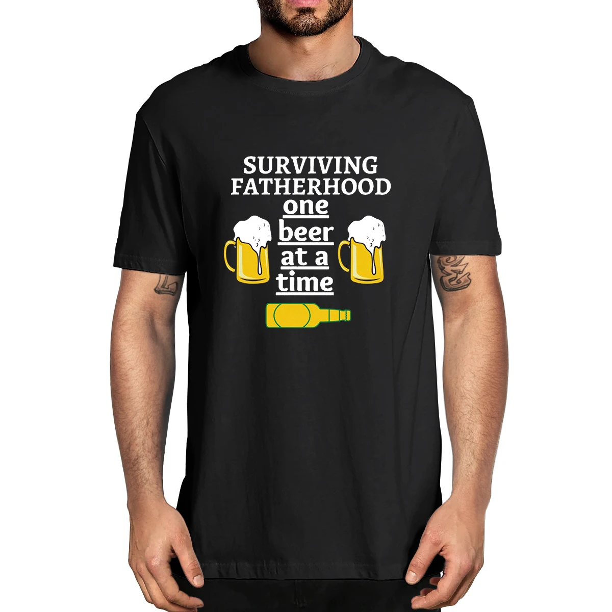 

100% Cotton Surviving Fatherhood One Beer At a Time Gift For Dad Summer Men's Novelty T-Shirt Women Casual Streetwear Oversized