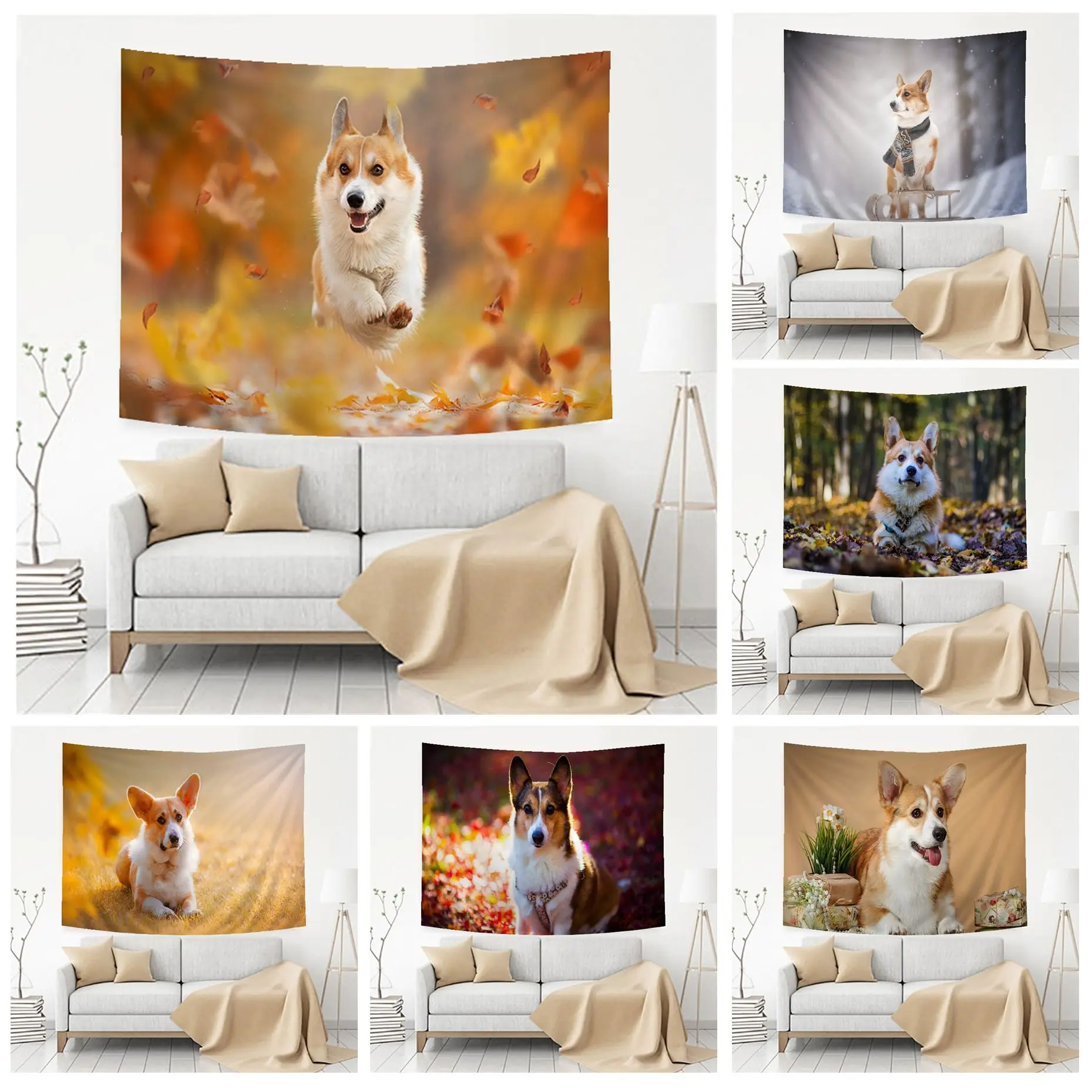 

Cute Welsh Corgi Colorful Tapestry Wall Hanging Cheap Hippie Wall Hanging Bohemian Wall Tapestries Mandala INS Home Decor