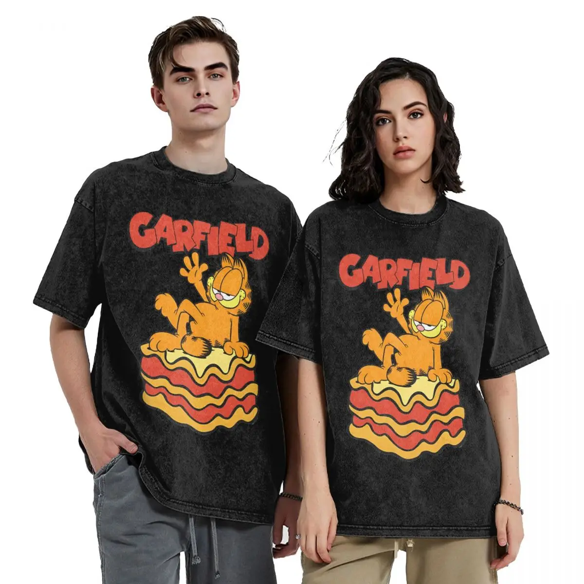 G-Garfielded Lasagna Slice Pose Washed футболки уличная винтажная футболка в стиле хип-хоп милые с