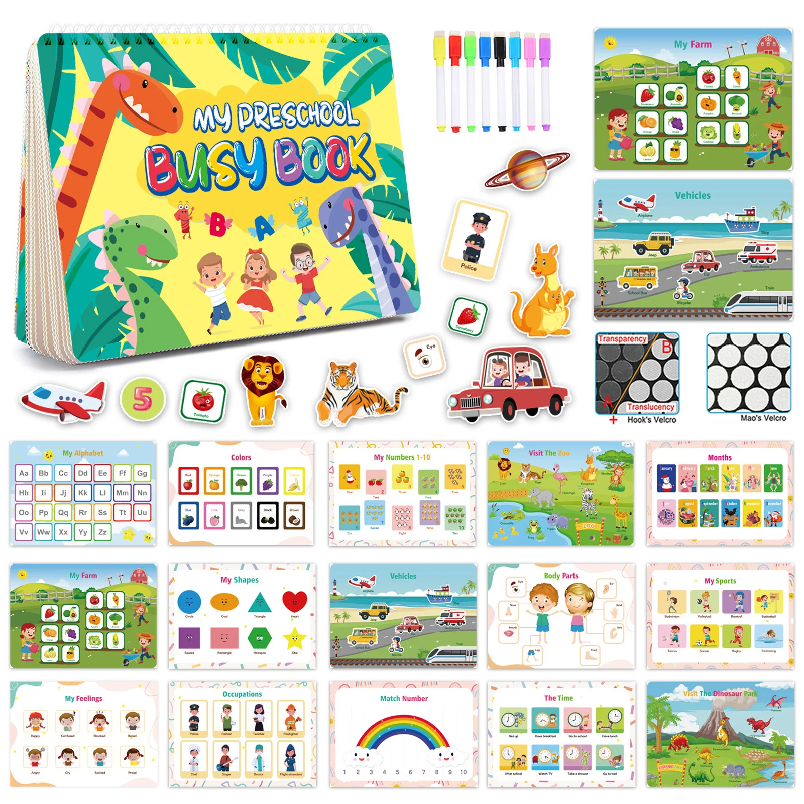 

Toddler Busy Book 16-Themes Montessori Sensory Toys For Child 3 4 5 Years Old Preschool Learning Activity Book Workbook For