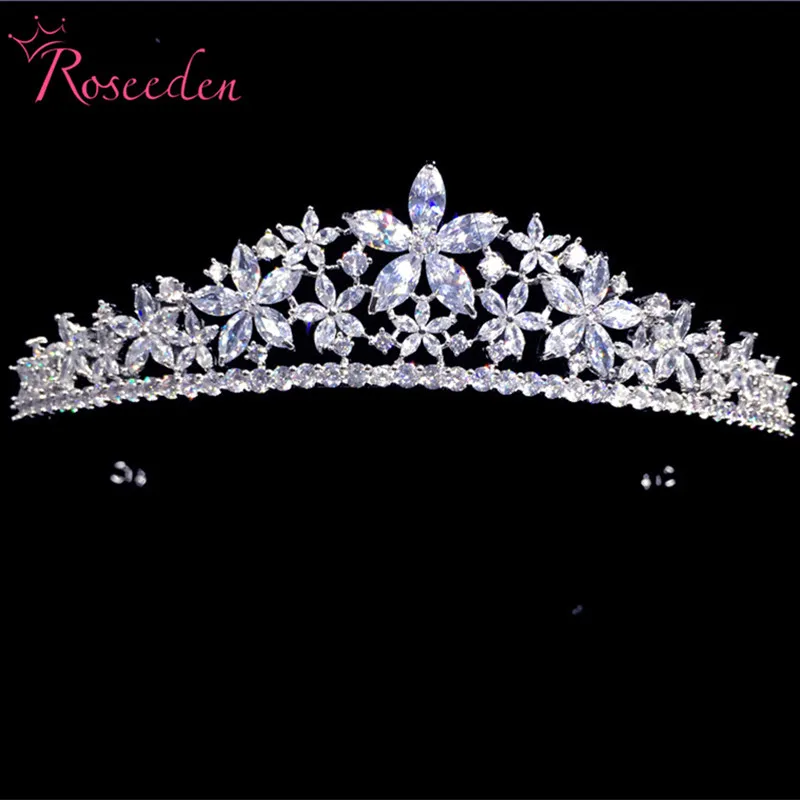 

Wedding Hair Jewelry Sparkling Full Cubic Zircon Bride Wedding Tiara Crown Women Princess CZ Diadem RE3216