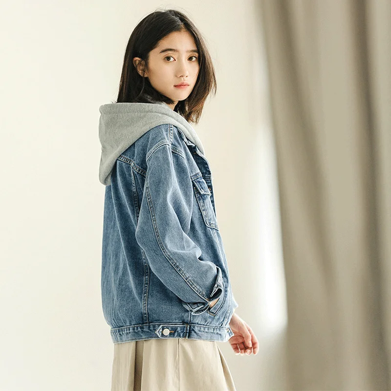 

Bf Hoodie Denim Jacket Women Street Fashion Korean Loose Cowboy Jacket 2021 Spring Autumn New Outwear Student Vintage Streetwear