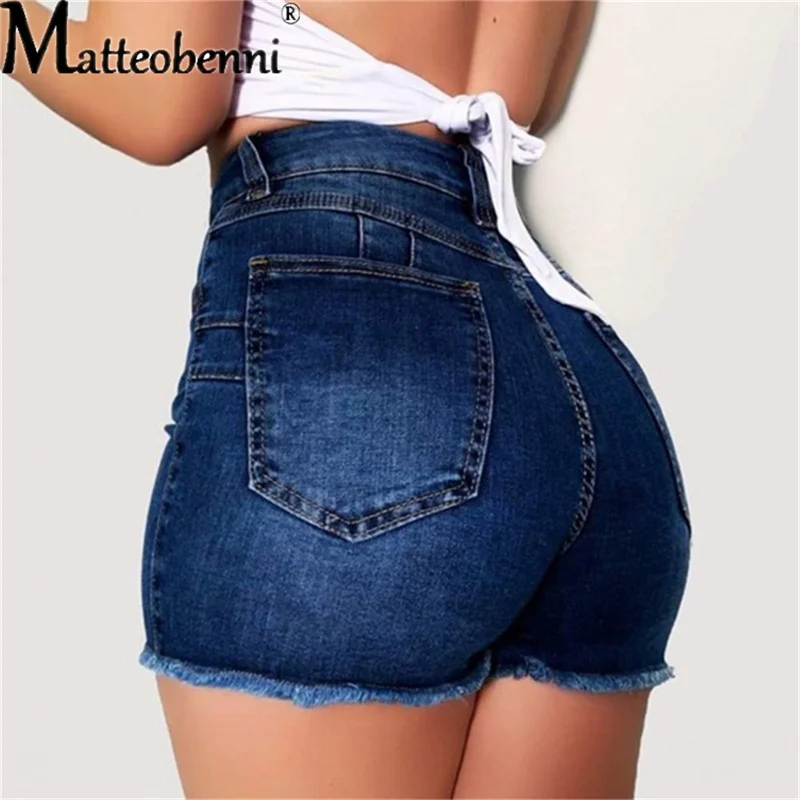 Large Size Sexy Ripped Denim Shorts Girl 2022 New High Waist Skinny Hips Stretch Leg Length Tight Tight Stretch Hips Jeans Women