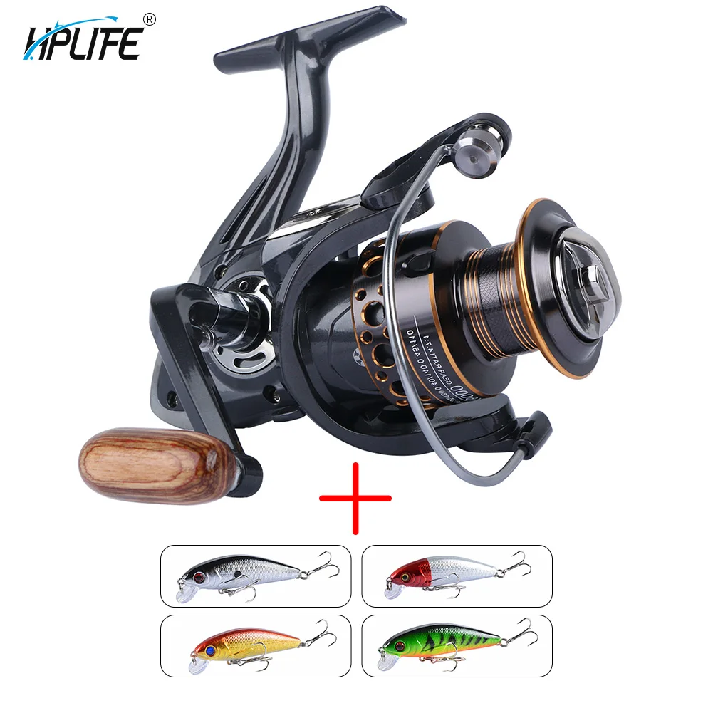 

HPLIFE Fishing Saltwater Coil Wooden Handshake 13BB Spinning Fishing Reel Metal Spool Left/Right Handle Fishing Reel Wheels